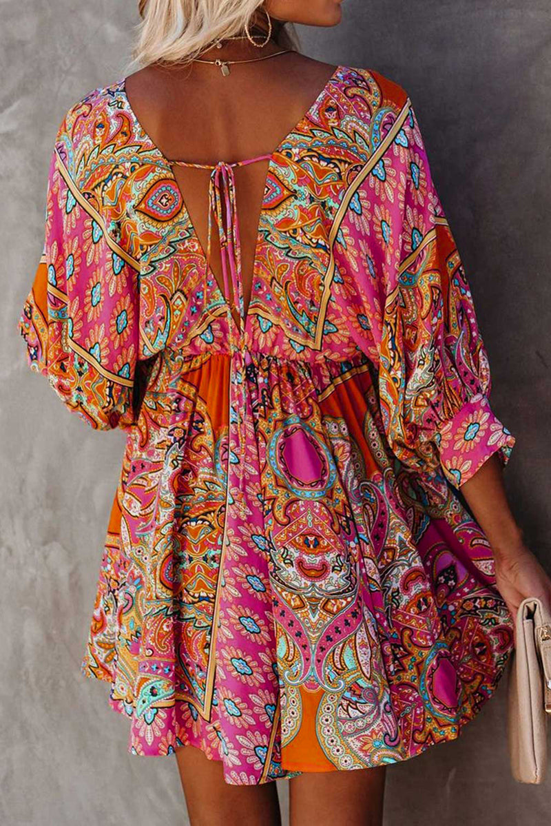 Cancun Collection - Bohemian Vintage Print Mini Dress
