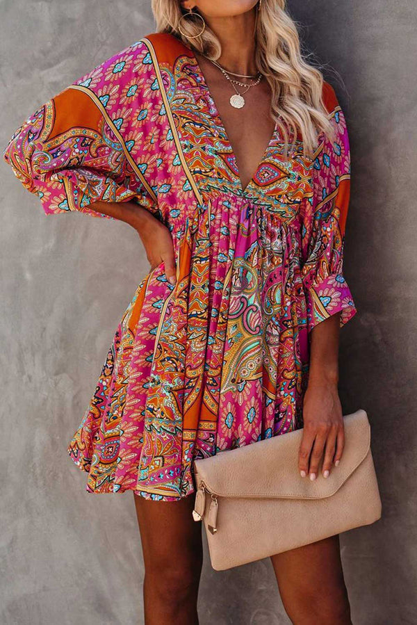 Cancun Collection - Bohemian Vintage Print Mini Dress