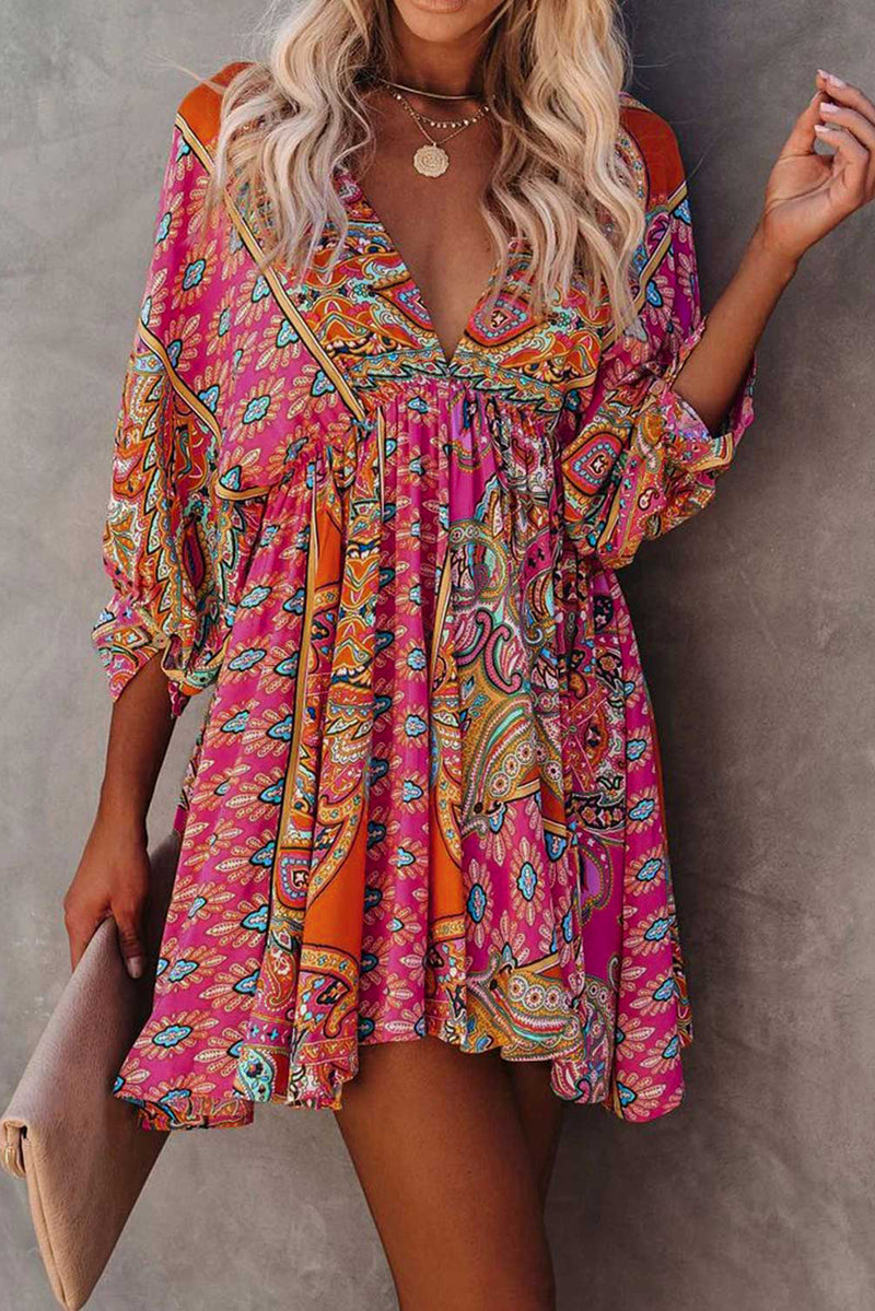 Cancun Collection - Bohemian Vintage Print Mini Dress