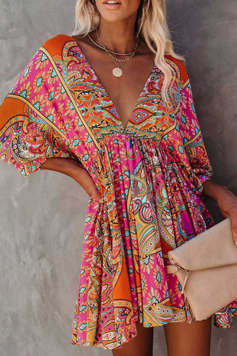 Cancun Collection - Bohemian Vintage Print Mini Dress