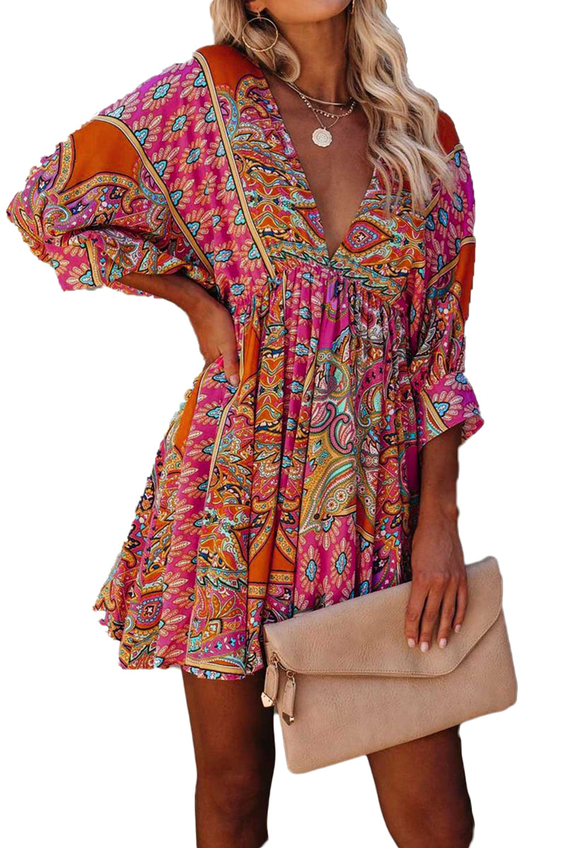 Cancun Collection - Bohemian Vintage Print Mini Dress