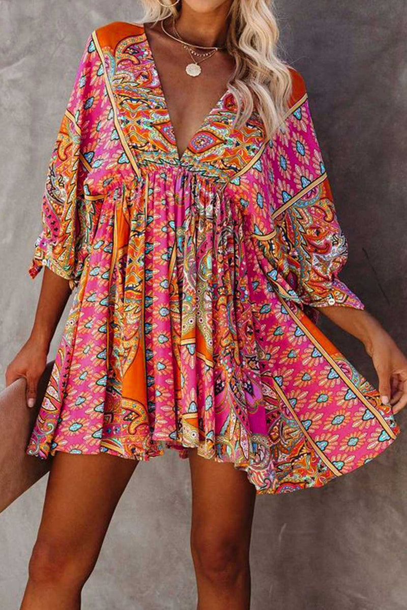 Cancun Collection - Bohemian Vintage Print Mini Dress