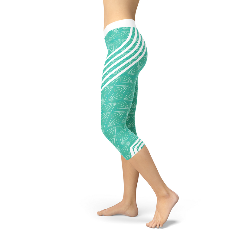 The Atlantis Collection - Turquoise Sports Capri Yoga Leggings