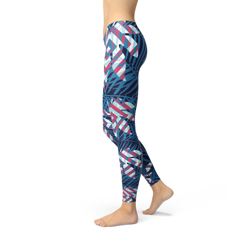 The Atlantis Collection - Blue Tropical Leaf Leggings for Women