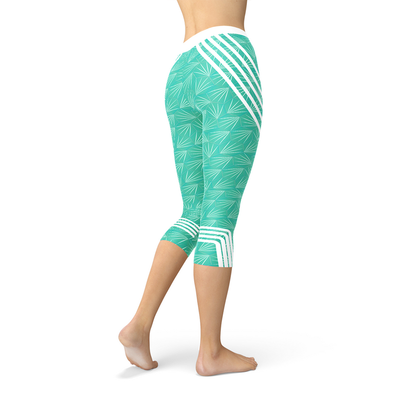 The Atlantis Collection - Turquoise Sports Capri Yoga Leggings