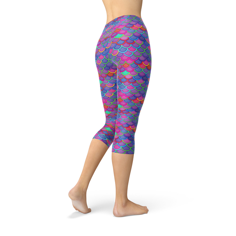 The Atlantis Collection- Purple Pink Mermaid Capri Yoga Leggings