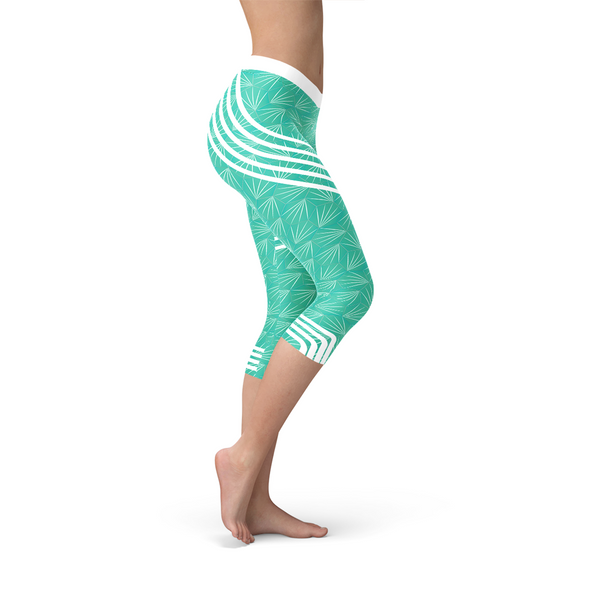 The Atlantis Collection - Turquoise Sports Capri Yoga Leggings
