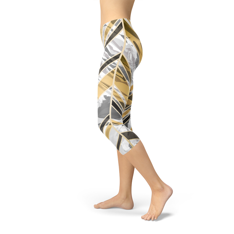 The Atlantis Collection - White Marble Black Gold Lines Yoga Leggings