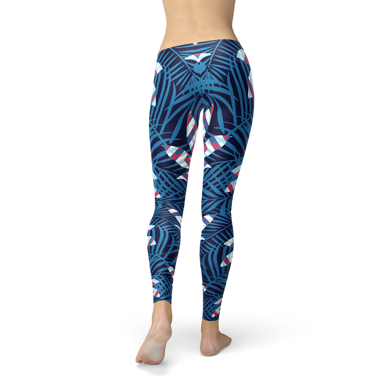 The Atlantis Collection - Blue Tropical Leaf Leggings for Women
