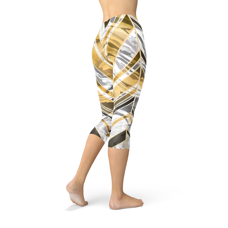 The Atlantis Collection - White Marble Black Gold Lines Yoga Leggings
