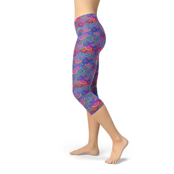 The Atlantis Collection- Purple Pink Mermaid Capri Yoga Leggings