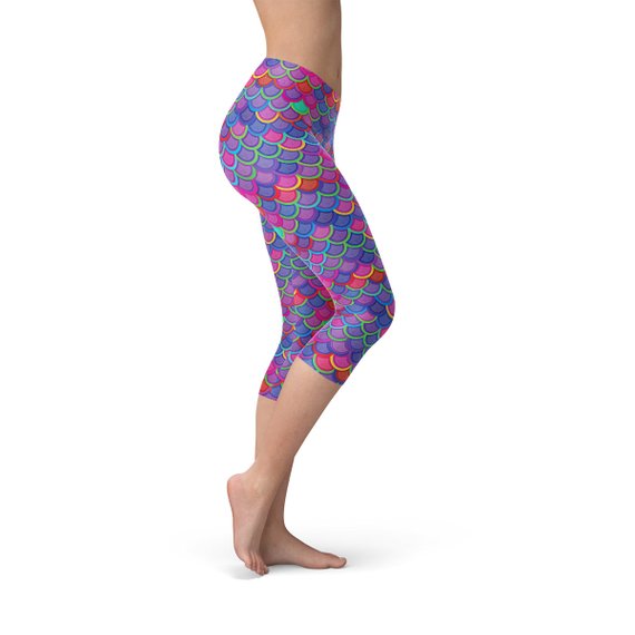 The Atlantis Collection- Purple Pink Mermaid Capri Yoga Leggings