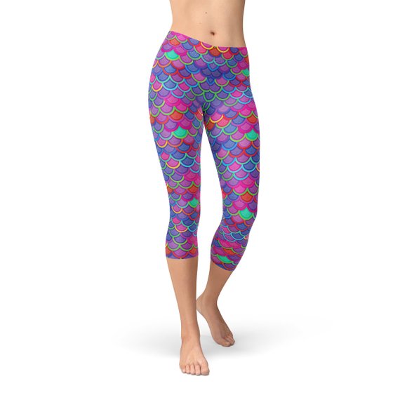The Atlantis Collection- Purple Pink Mermaid Capri Yoga Leggings