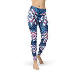 The Atlantis Collection - Blue Tropical Leaf Leggings for Women