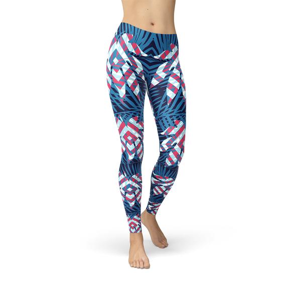 The Atlantis Collection - Blue Tropical Leaf Leggings for Women