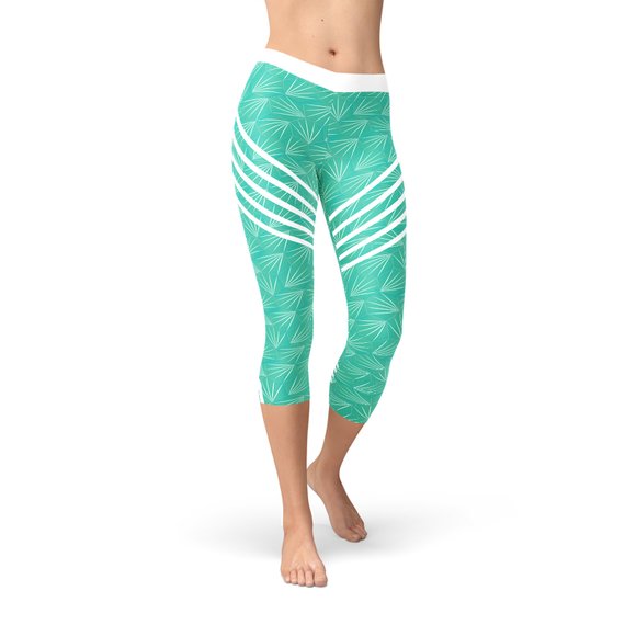 The Atlantis Collection - Turquoise Sports Capri Yoga Leggings