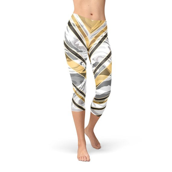 The Atlantis Collection - White Marble Black Gold Lines Yoga Leggings