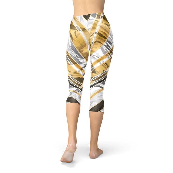 The Atlantis Collection - White Marble Black Gold Lines Yoga Leggings