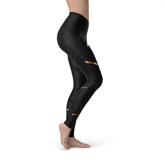 The Atlantis Collection - Sports Stripes Black Yoga Leggings