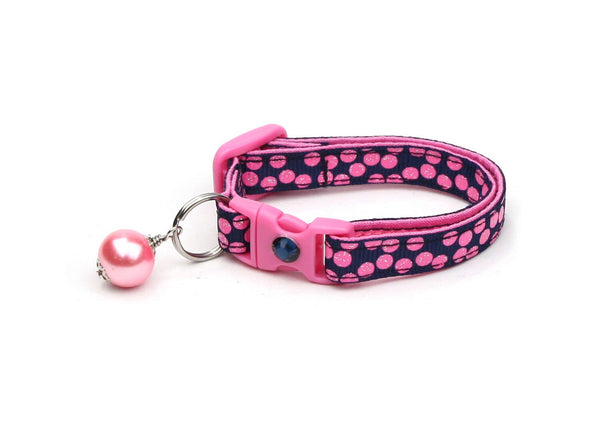 Pink Dots on Navy Blue Cat Collar